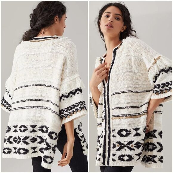 Anthropologie Beachy Boho‎ Oversized Fringe Poncho Sweater Tunic Top NWT NEW - Picture 1 of 12